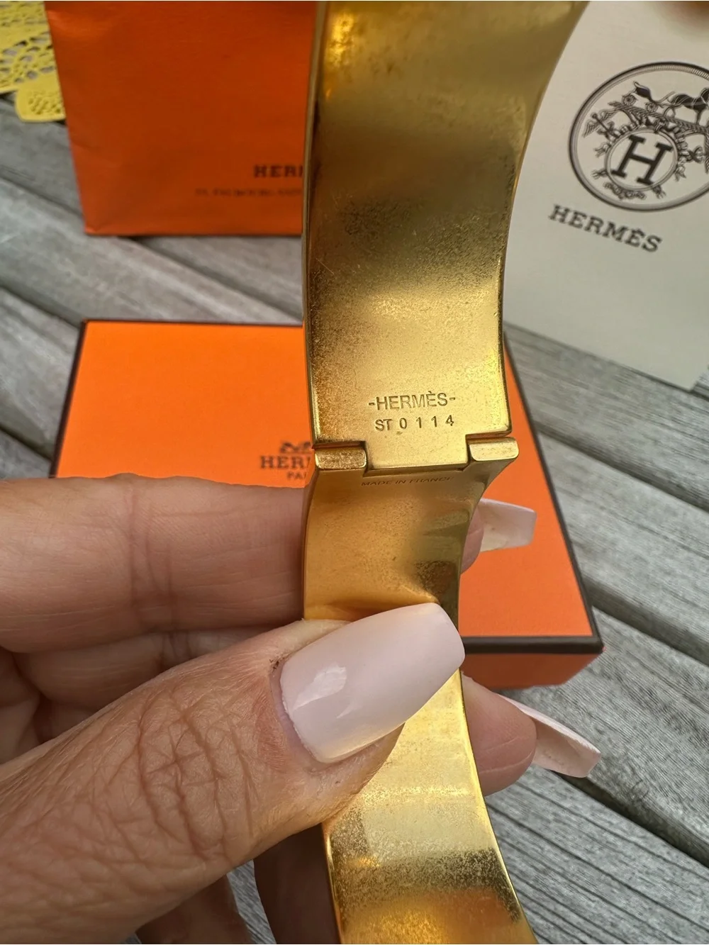 Hermes Pink Enamel H Bracelet with Gold Hardware PM
